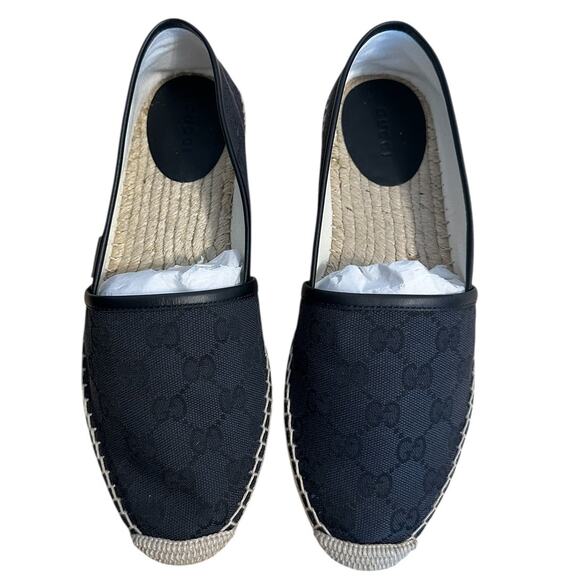 Gucci Black Monogram Canvas Espadrille Flats 38.5 - Picture 2 of 12